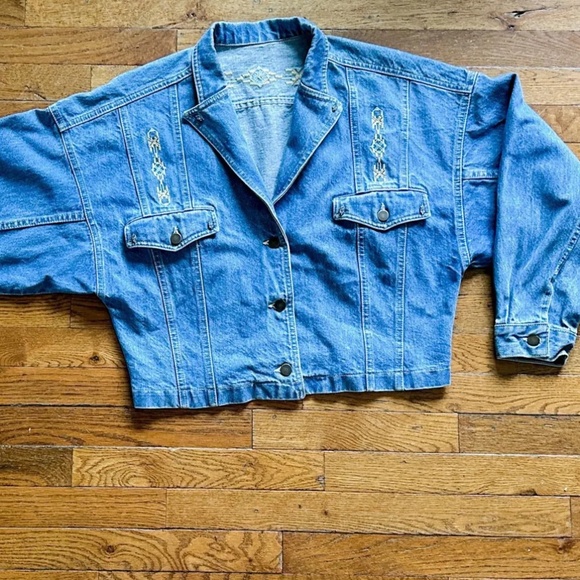 Vintage Cropped Denim Jacket| 90s Jean Jacket | Size Large - Picture 1 of 6